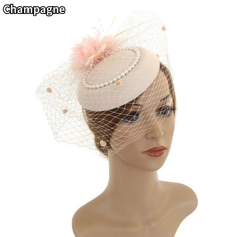 Mujeres Pastillero Sombrero con Velo Fascinador Diadema Novia Boda Cóctel Retro Foto 4 de 4