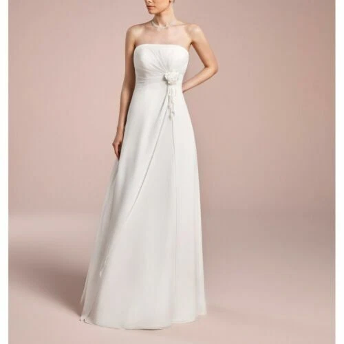 Robes de mariée sans manches blancs col en v en mousseline