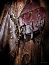 ART PRINT - Saddlebags n Chinks by Barry Hart Western Horse Saddle Poster 29x38