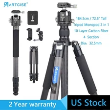72.6'' Camera Tripod Monopod Heavy Duty Carbon Fibre Tripod W/ 44 mm Ball Head