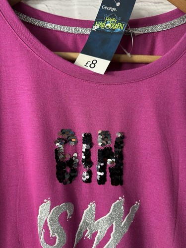 Women's Pink Halloween T Shirt Size Large (14-16) George Gin Theme New With Tags - Picture 3 of 10
