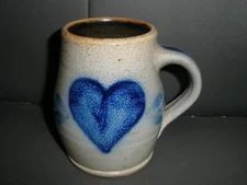 Rowe Pottery Works Salt Glaze Heart Design Coffee Mug Cup 4.5"