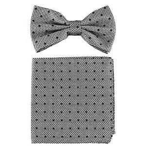 New Brand Q Men's Polyester Necktie & White Pocket Square Hankie Polka Gray Dots