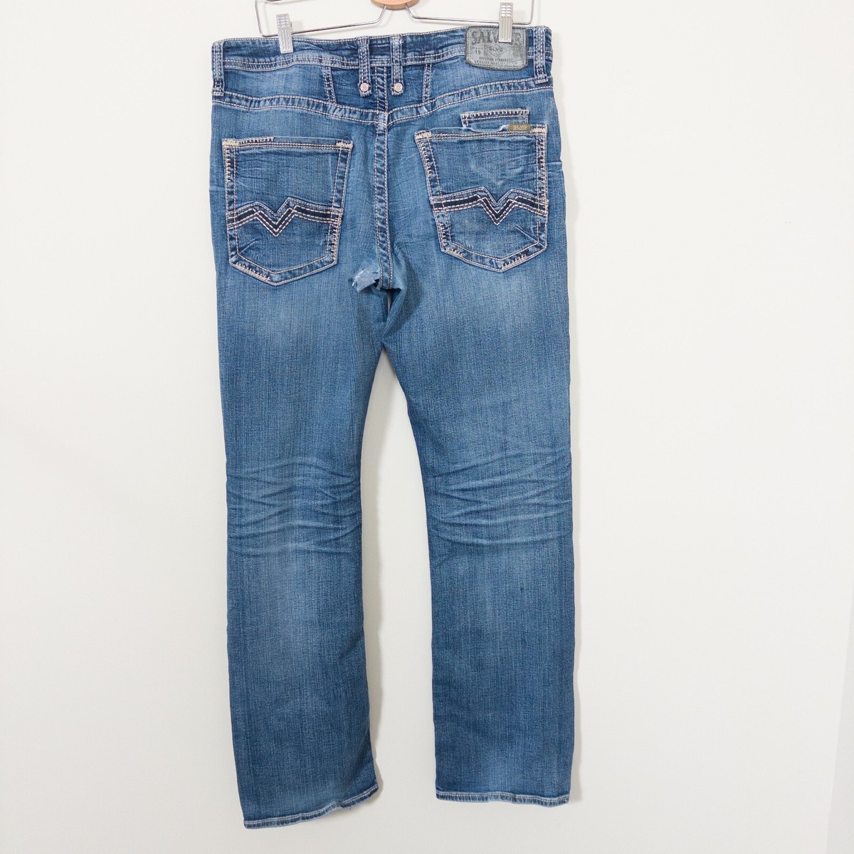 ☆AVANDRESS☆ BUCKLE PAINTING DESTROYED DENIM PANTS BLUE AD4 Buckle Salvage Jean Mens 34x32 Blue Mayhem Straight Stretch