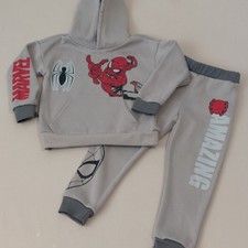 Marvel Spider-Man Boys 2 PC Hoodie Pants Set Size 5 Gray Pullover