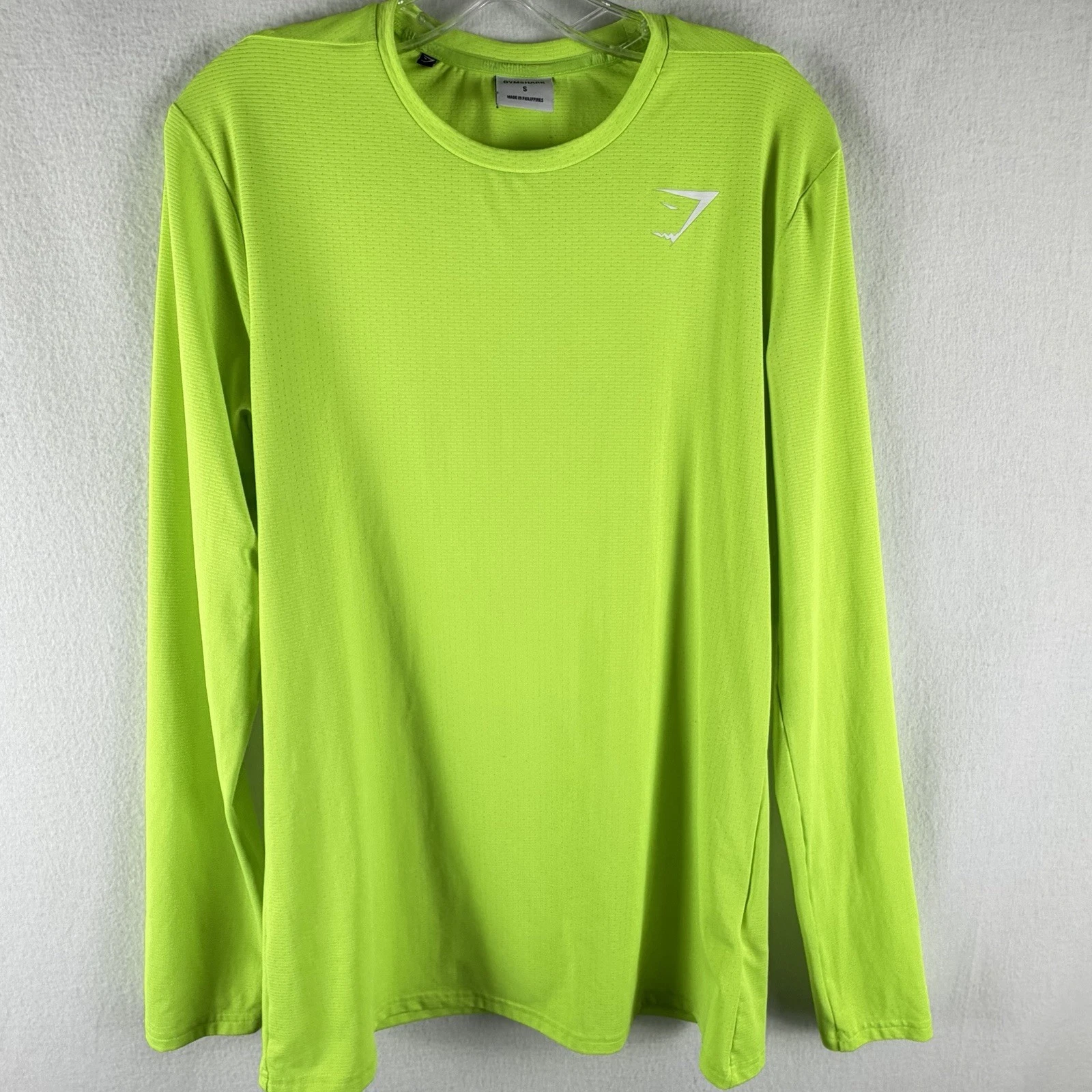 Gymshark Arrival Long Sleeve Tee Men Sz S Neon Green Stretch Performance HiVis