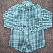 Brooks Brothers Shirt Mens Large Blue Green Check Supima Cotton Regent Non Iron