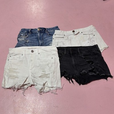 American Eagle Y2K Denim Mini Shorts Bundle Lot of 4 Distressed Cut Off Sz 6