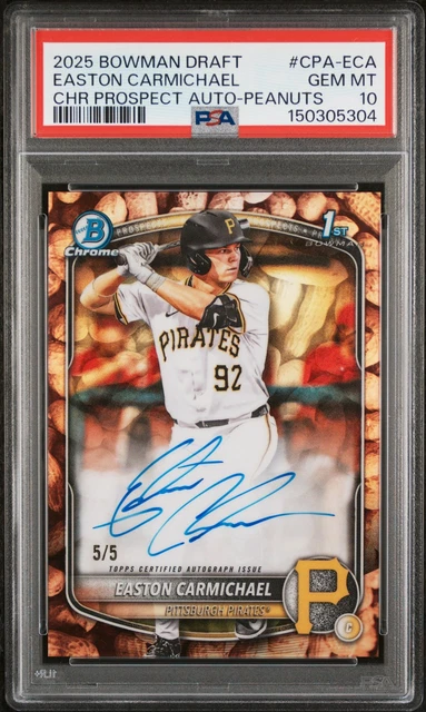 2025 Bowman Draft Chrome Prospect Autos Peanuts Easton Carmichael 5/5 PSA 10