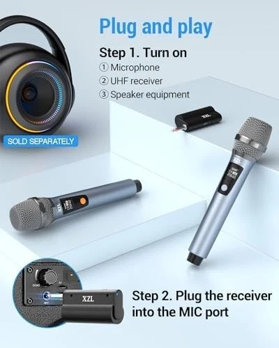 Wireless UHF Bluetooth Microphone System, 2 Handheld Mics, 165ft USB Karaoke - Image 3 of 4