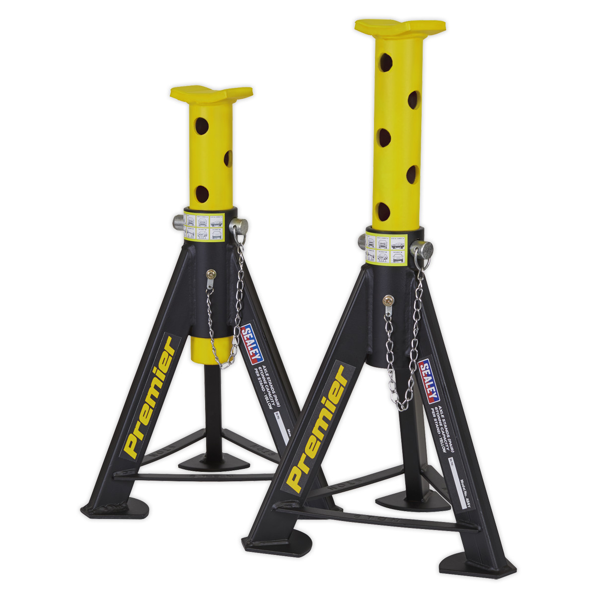 Sealey 2x Heavy Duty Lift Axle Stands 6 Tonne Capacity/Stand - Yellow AS6Y