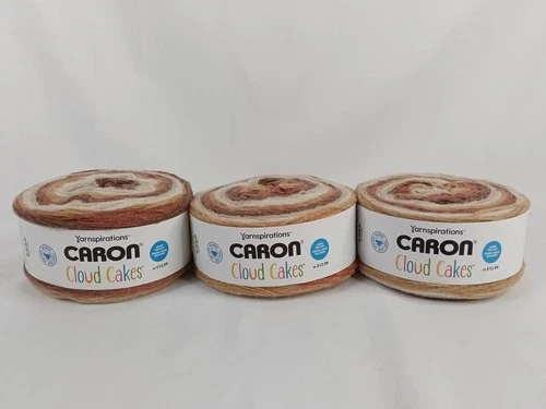 Lot of 3 Yarnspirations Caron Cloud Cakes Cinnamon Swirl Yarn 8.05oz Beige OOP - product listing photo