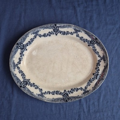 Vintage blau weiß Platte oval Stella Muster Bovey Keramikplatte 15,5'' 1,9 kg