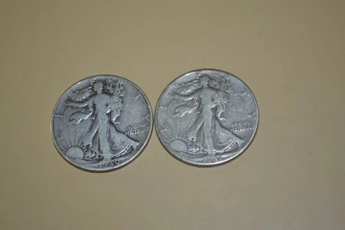 PAIR (2) 1940 & 1941 PHILLY WALKING LIBERTY HALF DOLLAR COINS 90% SILVER VG-FINE