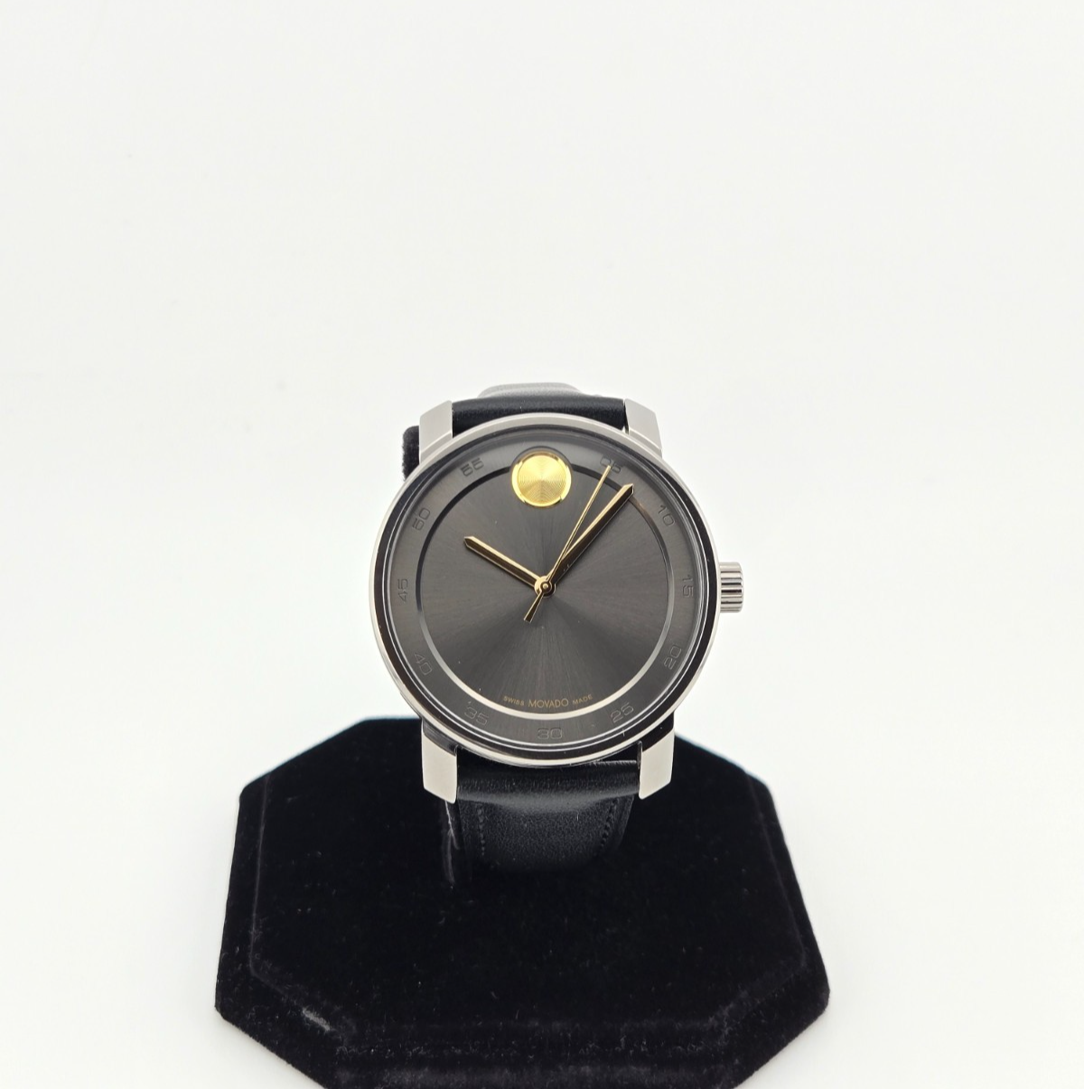 Movado Bold Gray Dial Gray Leather Band Men's Watch - 3600913