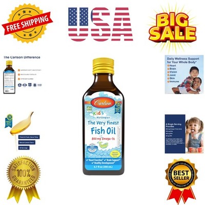 Kid's The Very Finest Fish Oil Liquid, 800 mg Omega-3s, Norwegian, Wild-Caugh...