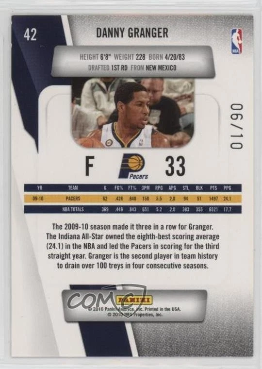 2010-11 Prestige Bonus Shots Black /10 Danny Granger #42 - Image 2 of 2