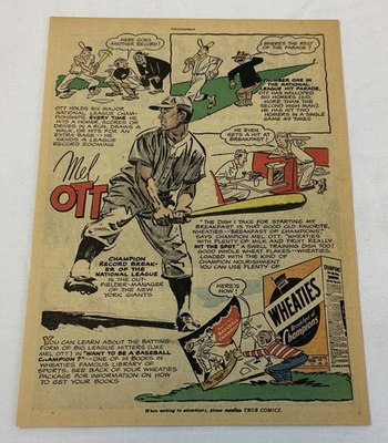 #ad 1946 Wheaties MEL OTT cartoon ad page New York Giants $19.95