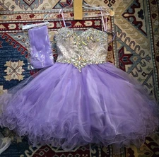 Aspeed Design Formal Fancy Prom Beaded Purple Corset Tulle Short Dress Size XXS
