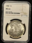 NGC MS 64 1888 Morgan One Dollar S$1 Silver Coin -002