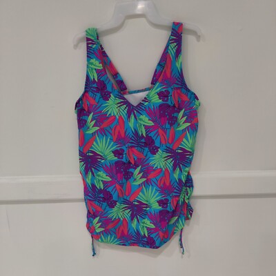 Lands' End Womens Adjustable V-neck Cinch Underwire Tankini $60 Size 14 6D450