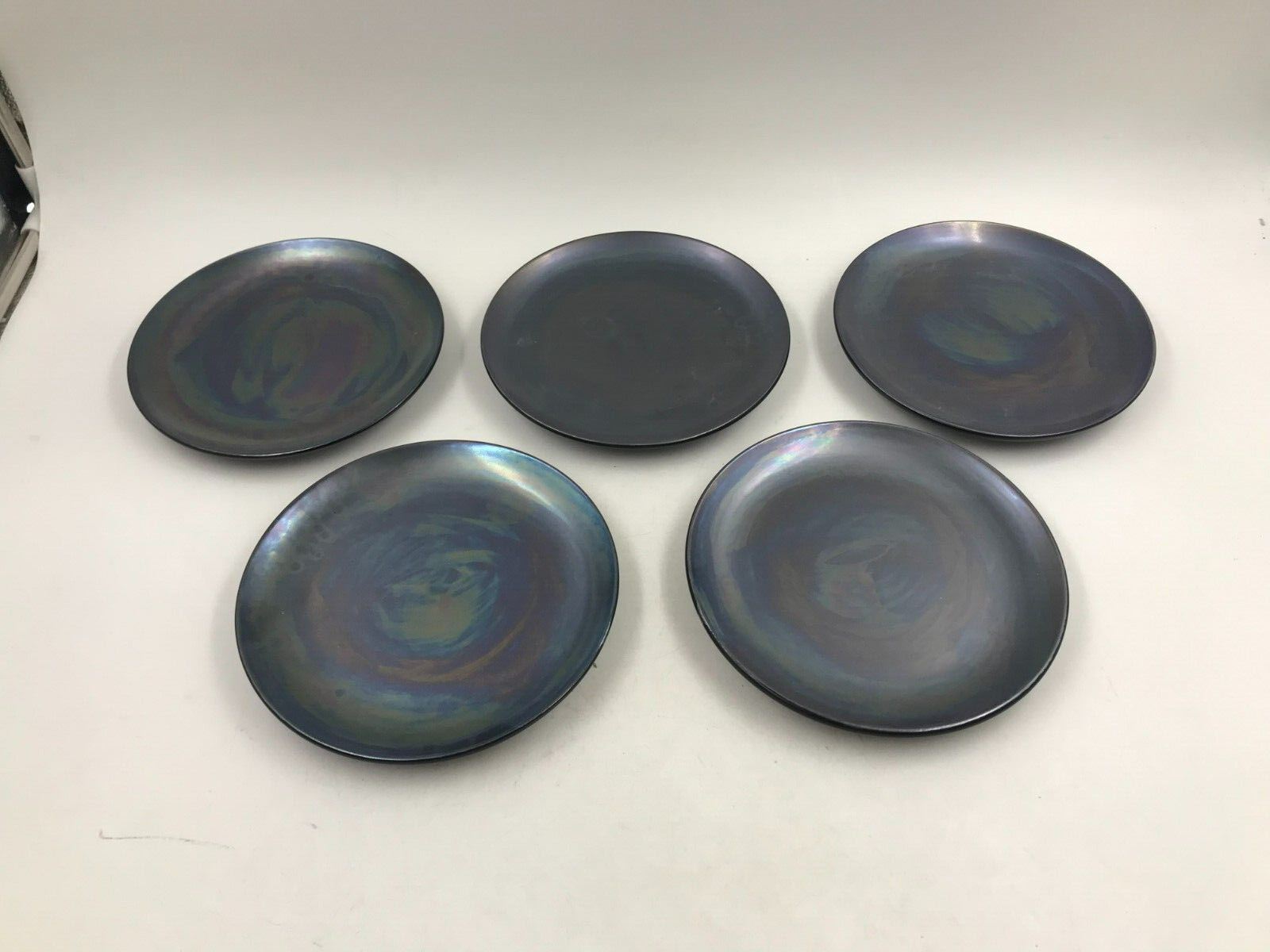 Juego de platos de aperitivo iridiscente negro 7 pulgadas de cerámica para casa de vacaciones para 5 AA01B12029