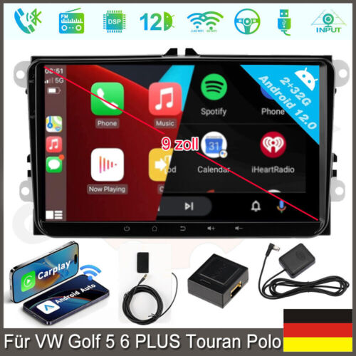 9" IPS Android 12 Autoradio DAB+ GPS NAVI für VW Golf 5 6 Plus Touran Polo Passa - Bild 1 von 23