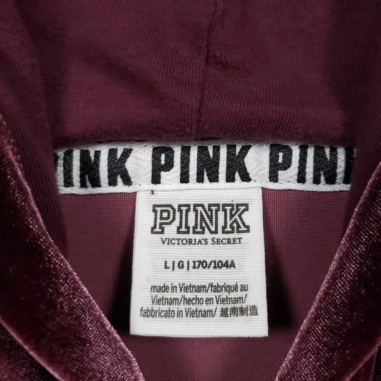 UNDERCOVER Felpa con cappuccio ROSA Victorias Secret velluto donna grande bordeaux velluto crop felpa