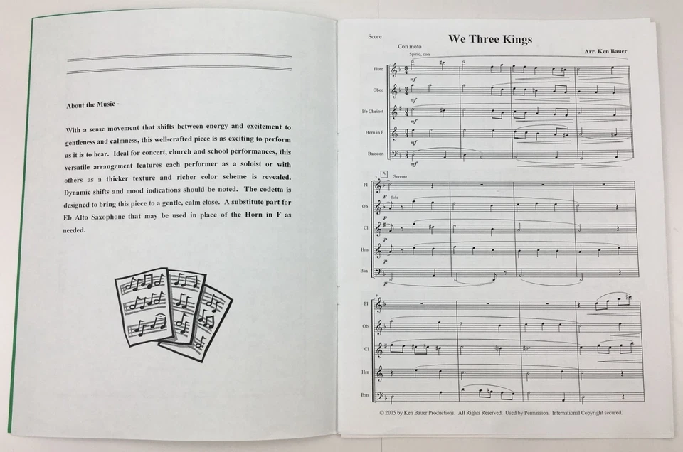 We Three Kings Woodwind Quintet Sheet Music Christmas Grade 2.5 by Ken Bauer - Image 3 of 4