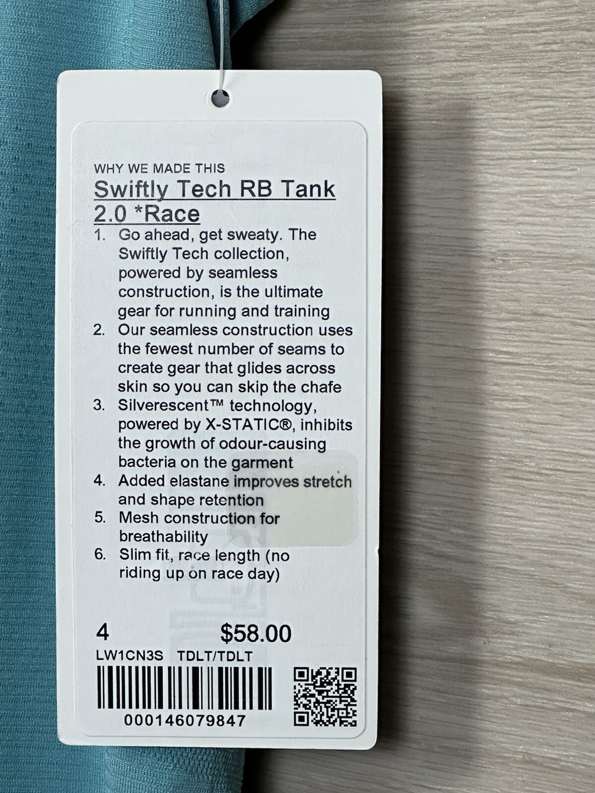 Lululemon Swiftly Tech RB Tank 2.0 Race Size 4 Tidal Teal TDLT 79847