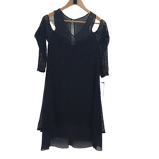 Tahari Arthur S. Levine Womens V-Neck Cold-Shoulder Lace Overlay Susan Dress Bla