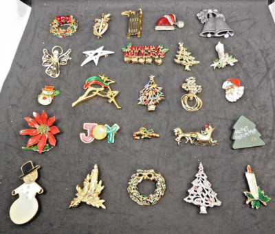 CHRISTMAS Brooch Lot 25 PC Vtg-Mod 6 Signed TC, Gerry, Avon, AAI, GIO EUVC