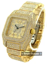 Mens 45x55 mm Rectangle Gold Ice Out CZ Clubbing Watch/Case/Dial 8" CZ Bracelet