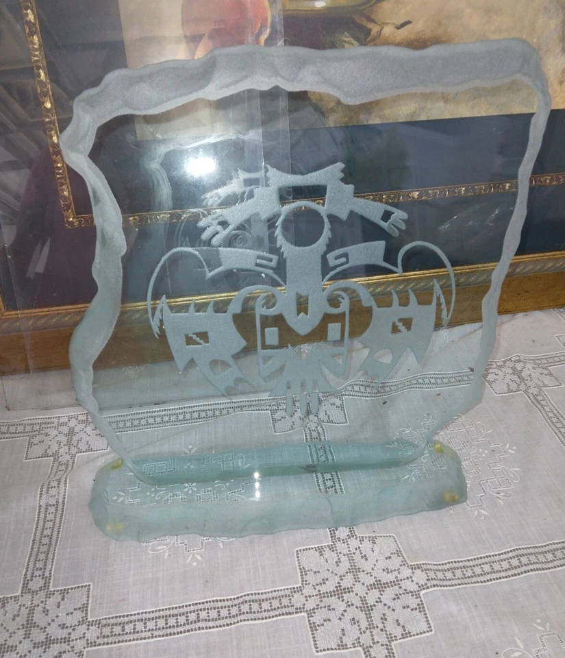 Thunderbird Katchina Signed Sandblasted Art Glass Ethnic Southwest Statue Decor - Image 4 of 4