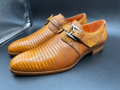 Mezlan Size M Fits Lizard Monk Strap Camel Brown Dress
