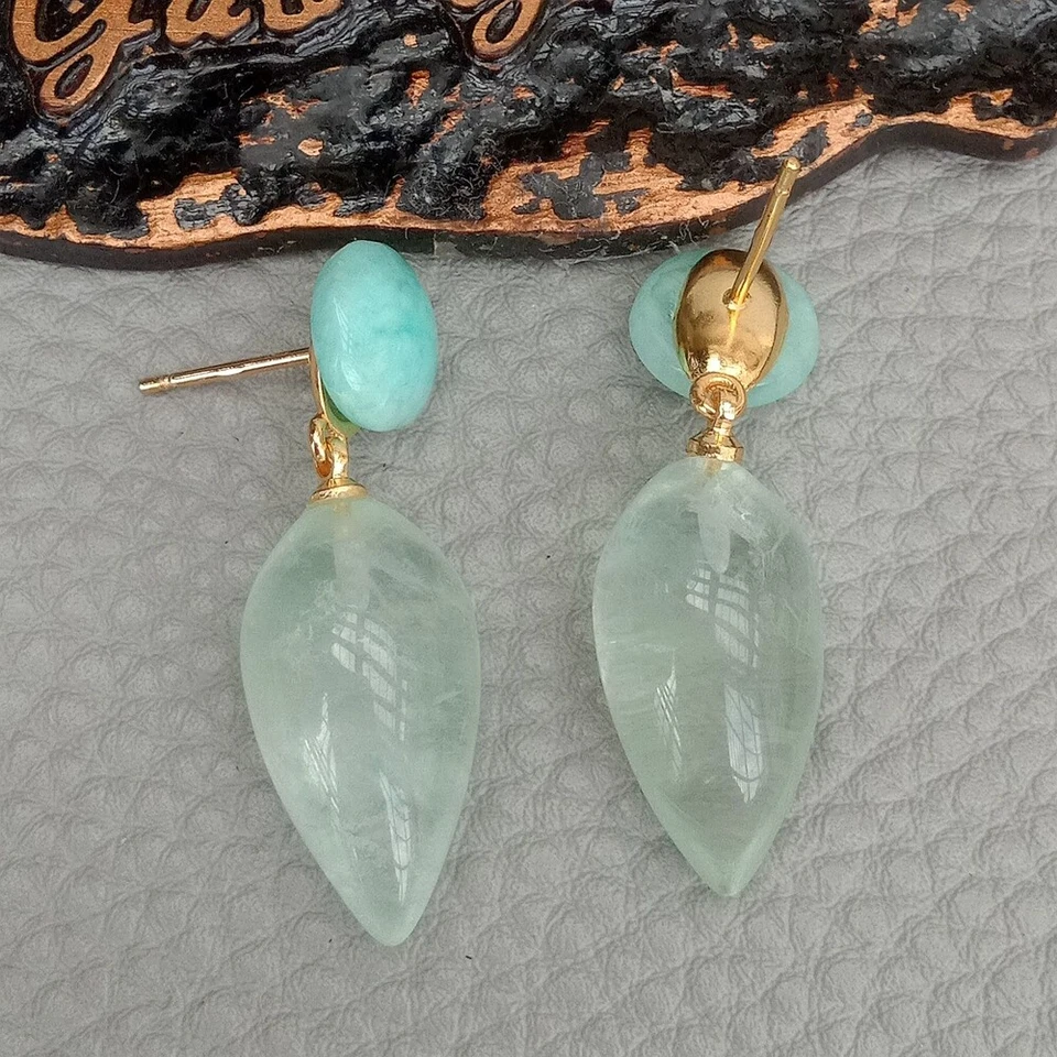 Aretes colgantes Prehnita lágrima verde amatista prasiolita amazonita 1,4" Foto 4 de 4