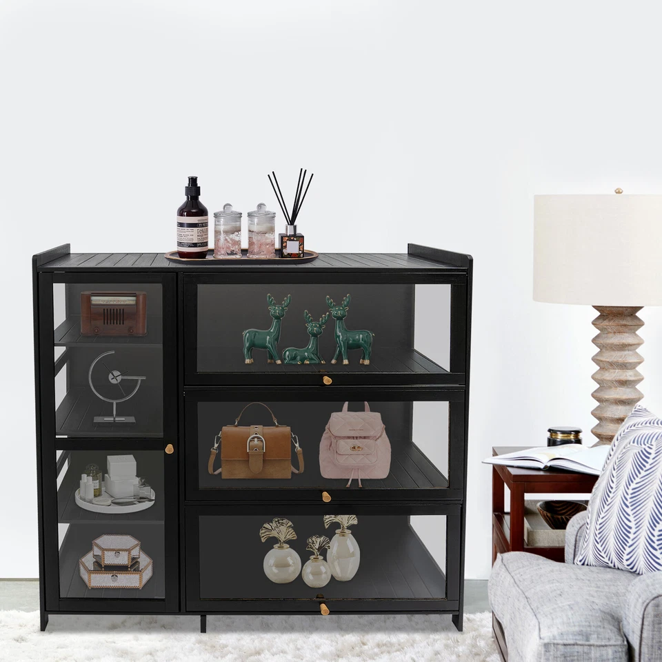 Mueble de Almacenamiento Moderno con Puertas 100*111cm Vitrina Negro Armario de Almacenamiento Foto 4 de 4