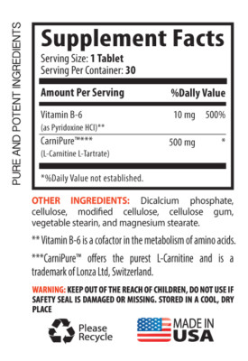 l-carnitine safety L-Carnitine 500 mg, vcaps – Betsy's Health Foods main image 0