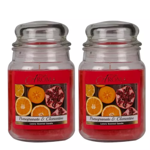 2 True Aroma Pomegranate & Clementine Large Mason Jar Candle 80 Hours Burn Time