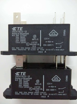 Tyco Electronics T92S7D22-12 Power Relay - 30A, 277VAC, 6-Pin, 12V Coil (1 Piece)-855455