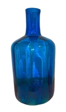 VINTAGE BLENKO LARGE HAND MADE TURQUOISE BLUE JOEL MYERS DECANTER VASE - TALL