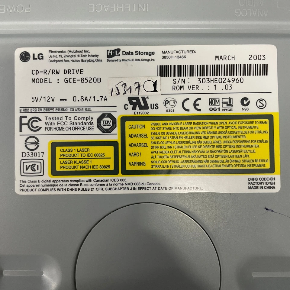 Hitachi LG GCE-8520B IDE CD-R/RW Optical Disk Drive Burner 52x24x52x - Image 3 of 4