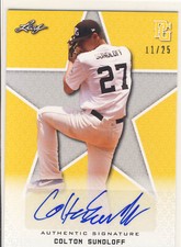 COLTON SUNDLOFF 2020 Leaf Perfect Game PG Yellow AUTO /25 OKLAHOMA