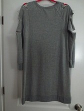 NEW NEIMAN MARCUS SWEATSHIRT DRESS GRAY OPEN SLEEVES PEARL LOOK DETAIL SIZE 8