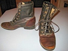 Antique Black  Brown Ladies Mens Victorian Boots Shoes Lace-up 9 3/4" Texas
