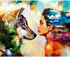 Paint By Numbers Adults kids Beauty And Wolf DIY Painting Kit 40x50CM Canvas