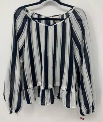 Merona Top Extra Extra Large Navy Stripe Peplum Scoop Neck Long Sleeve New B14