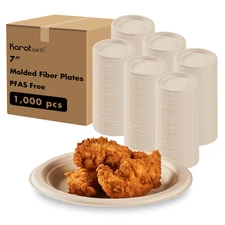 Karat Earth 7'' Paper Round Plates, PFAS Free, Molded Fiber, Natural - 1,000 pcs