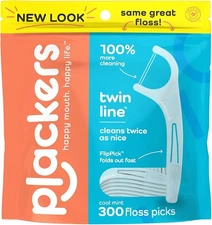 Plackers Twin Line Dental Floss Picks, Dual-Line Tuffloss, E