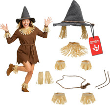 Adult Deluxe Felt Scarecrow Hat Rope Belt Straw Kit 11 Piece Accessory Set Ok...